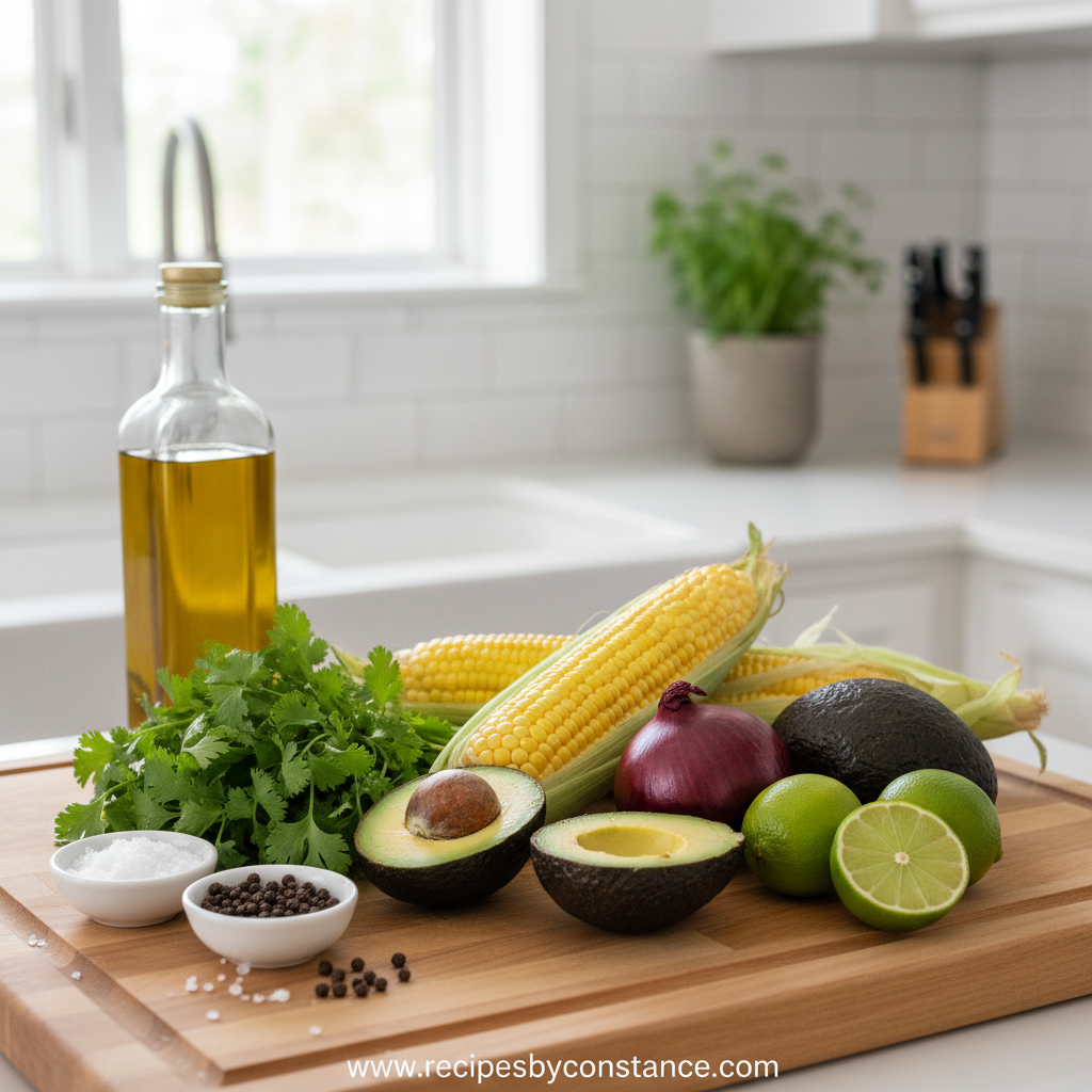 Fresh ingredients for avocado corn salad