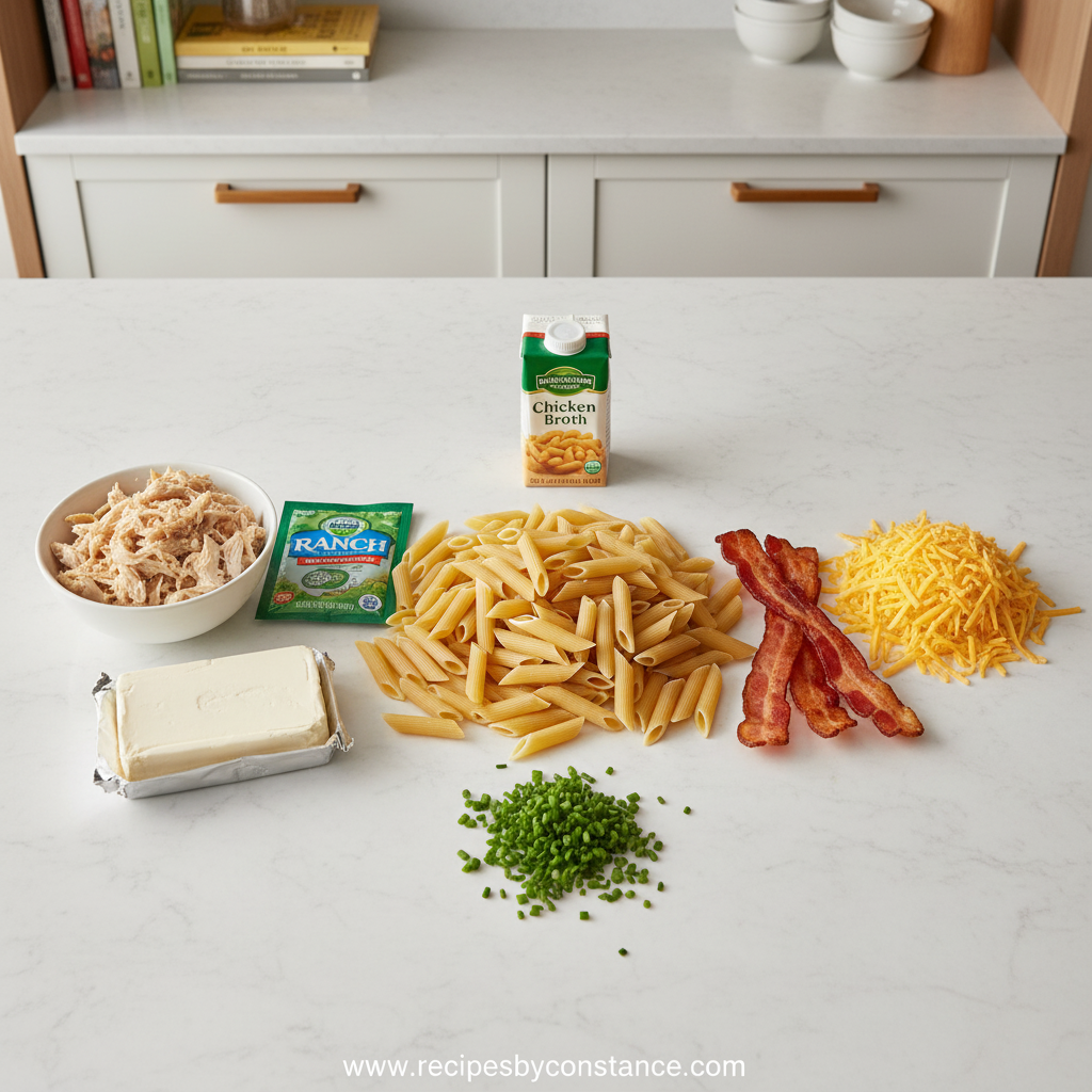 Ingredients for creamy chicken penne pasta