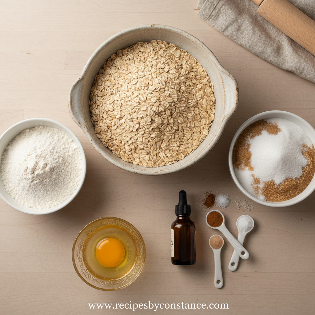 Simple ingredients for one bowl oatmeal cookies