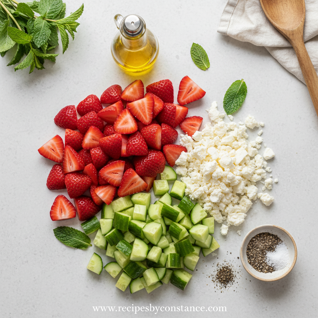 Fresh ingredients for strawberry cucumber salad