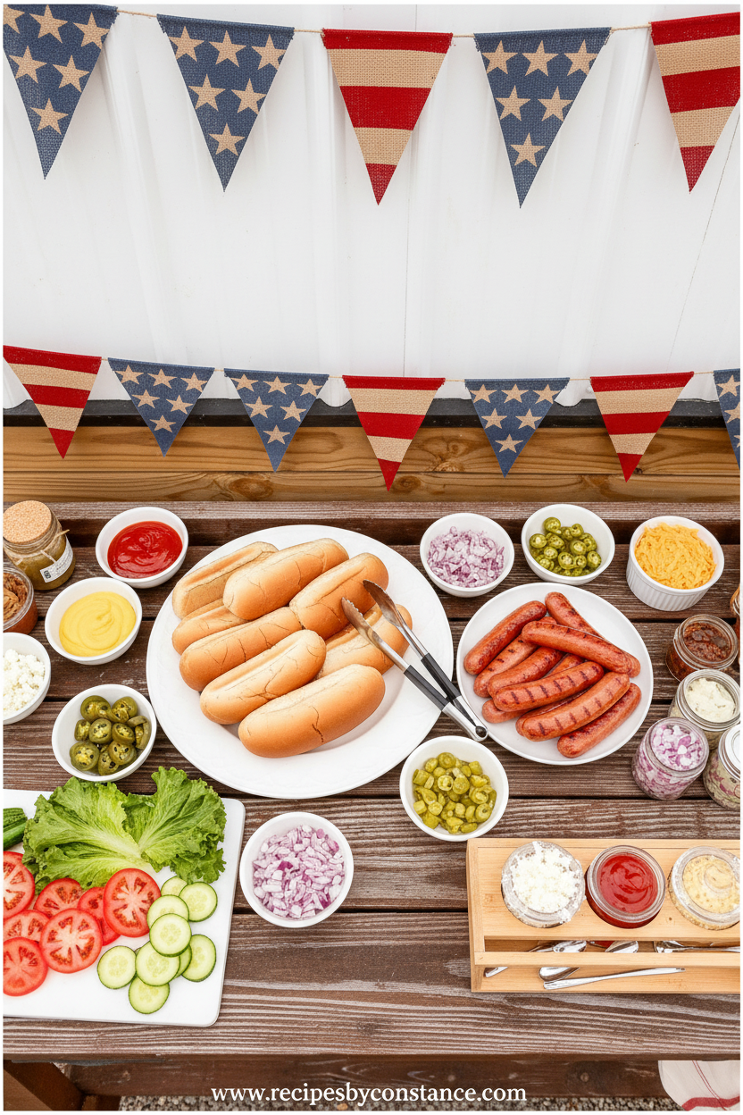 Assortment of hot dog toppings and ingredients
