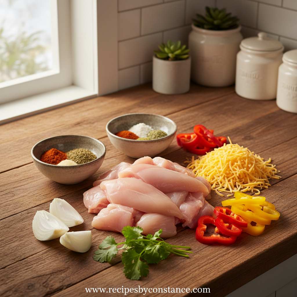 Ingredients for Mexican chicken with cheese sauce