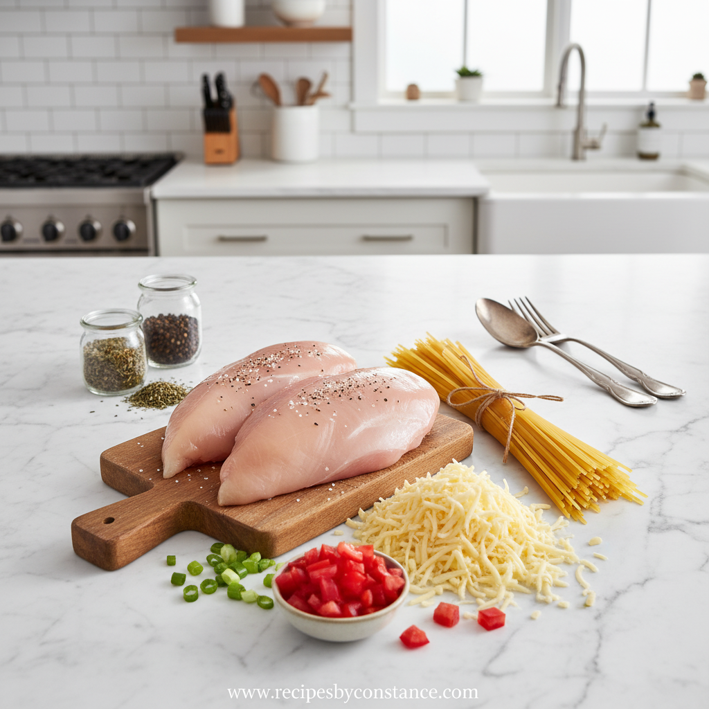 Fresh ingredients for Monterey chicken spaghetti recipe