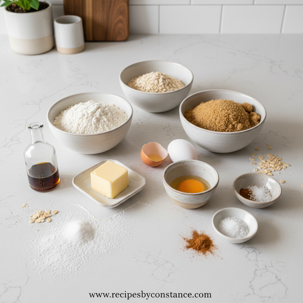 Ingredients for making thick oatmeal cookies