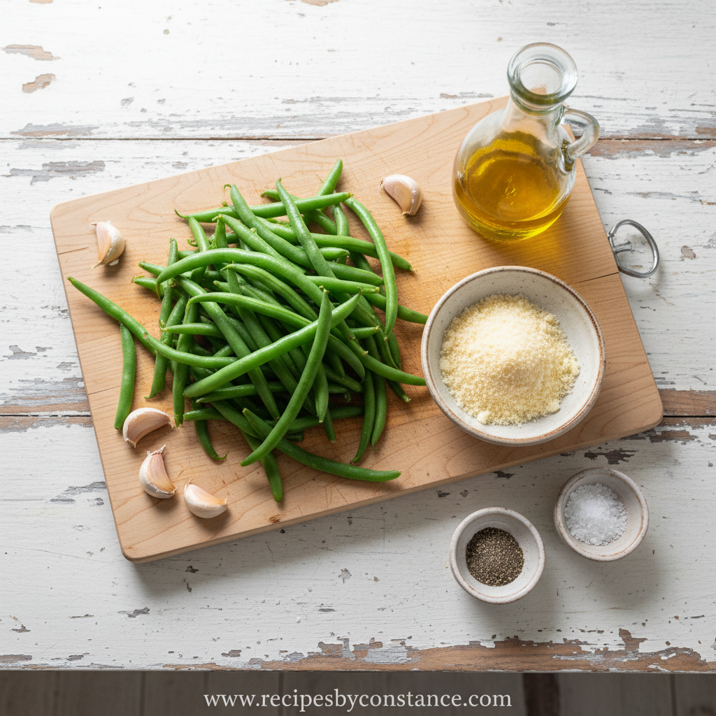 Ingredients for savory garlic parmesan green beans