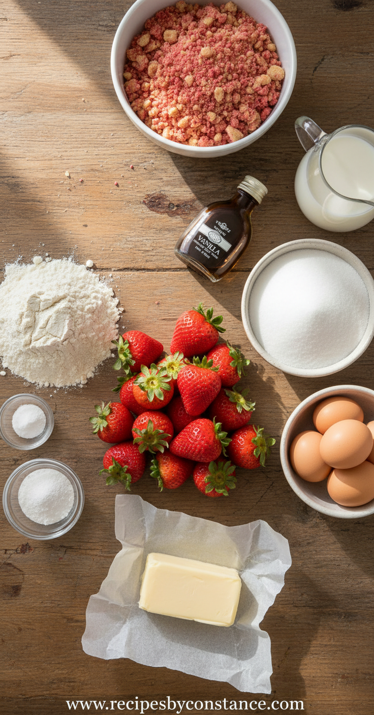 Ingredients for strawberry crunch cake recipe