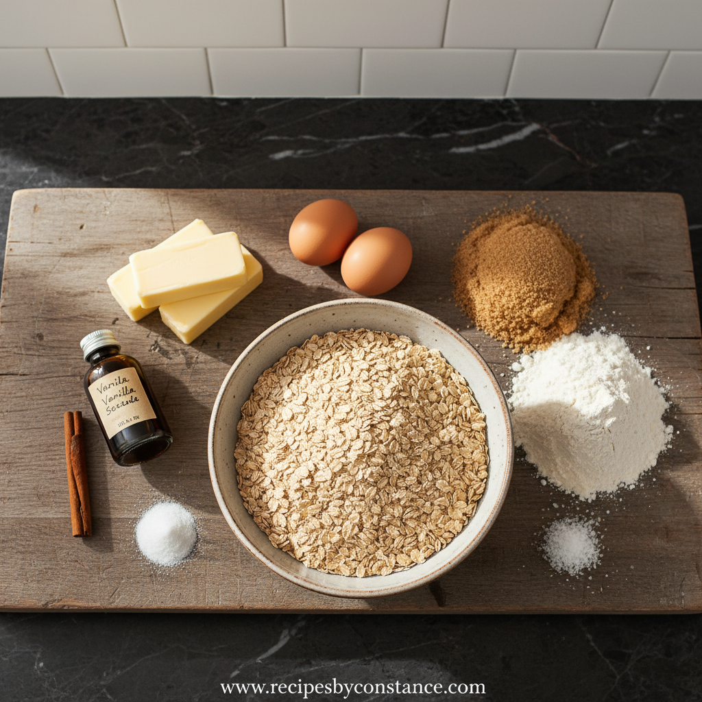 Ingredients for making perfect oatmeal cookies