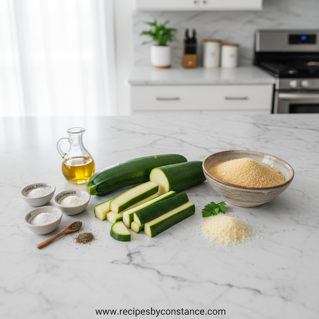 Ingredients for making air fryer zucchini fries