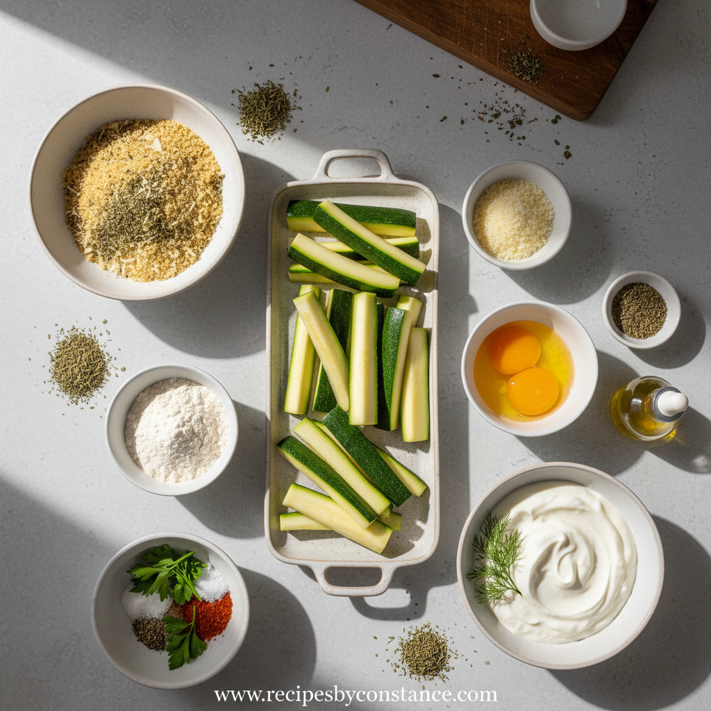 Ingredients for zucchini fries and ranch dip