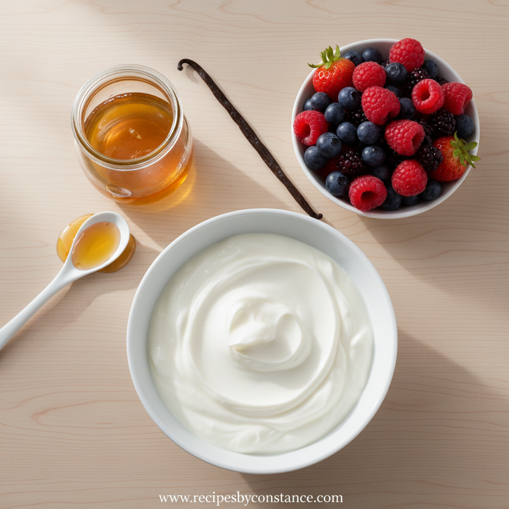 Ingredients for homemade frozen Greek yogurt