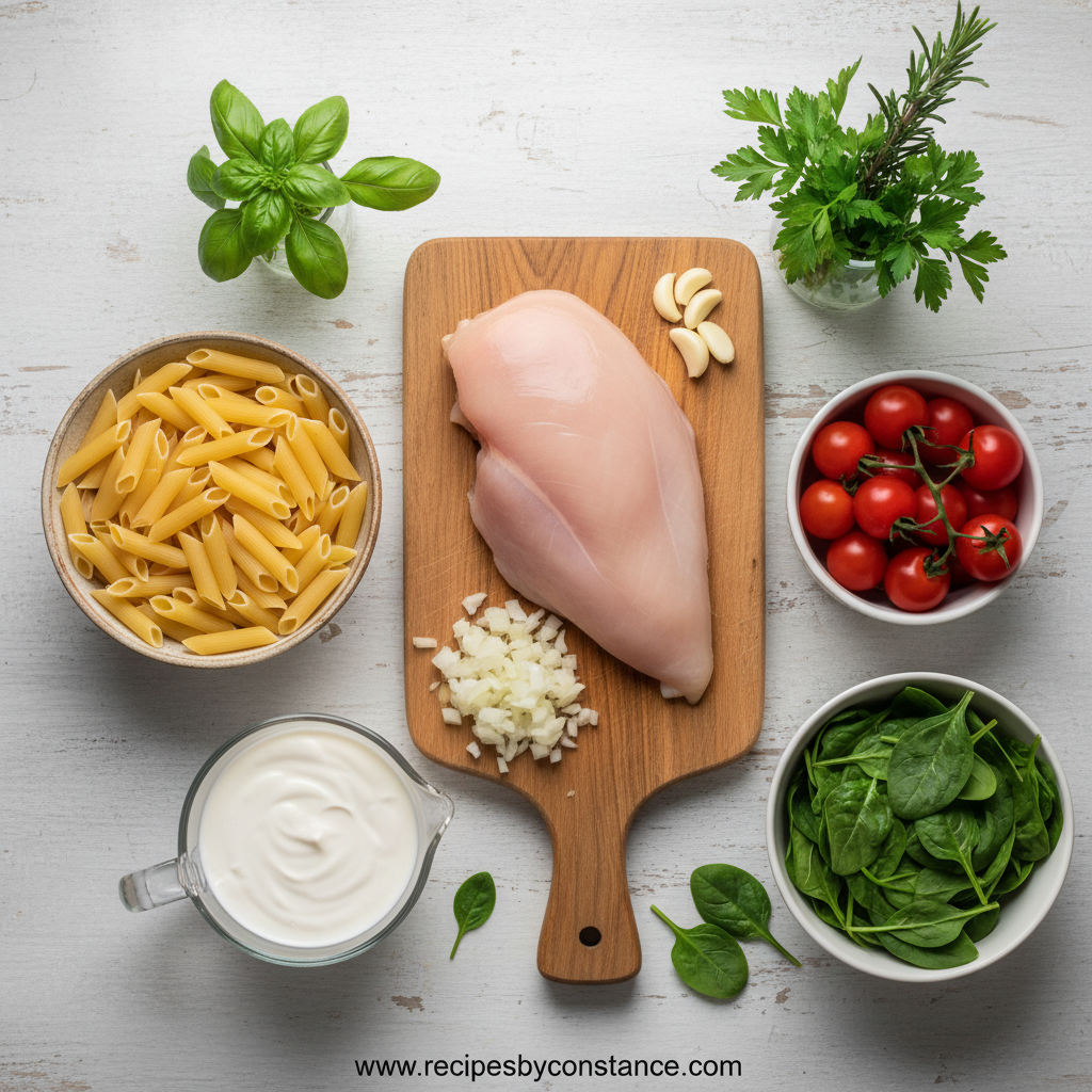 Ingredients for homemade chicken pasta