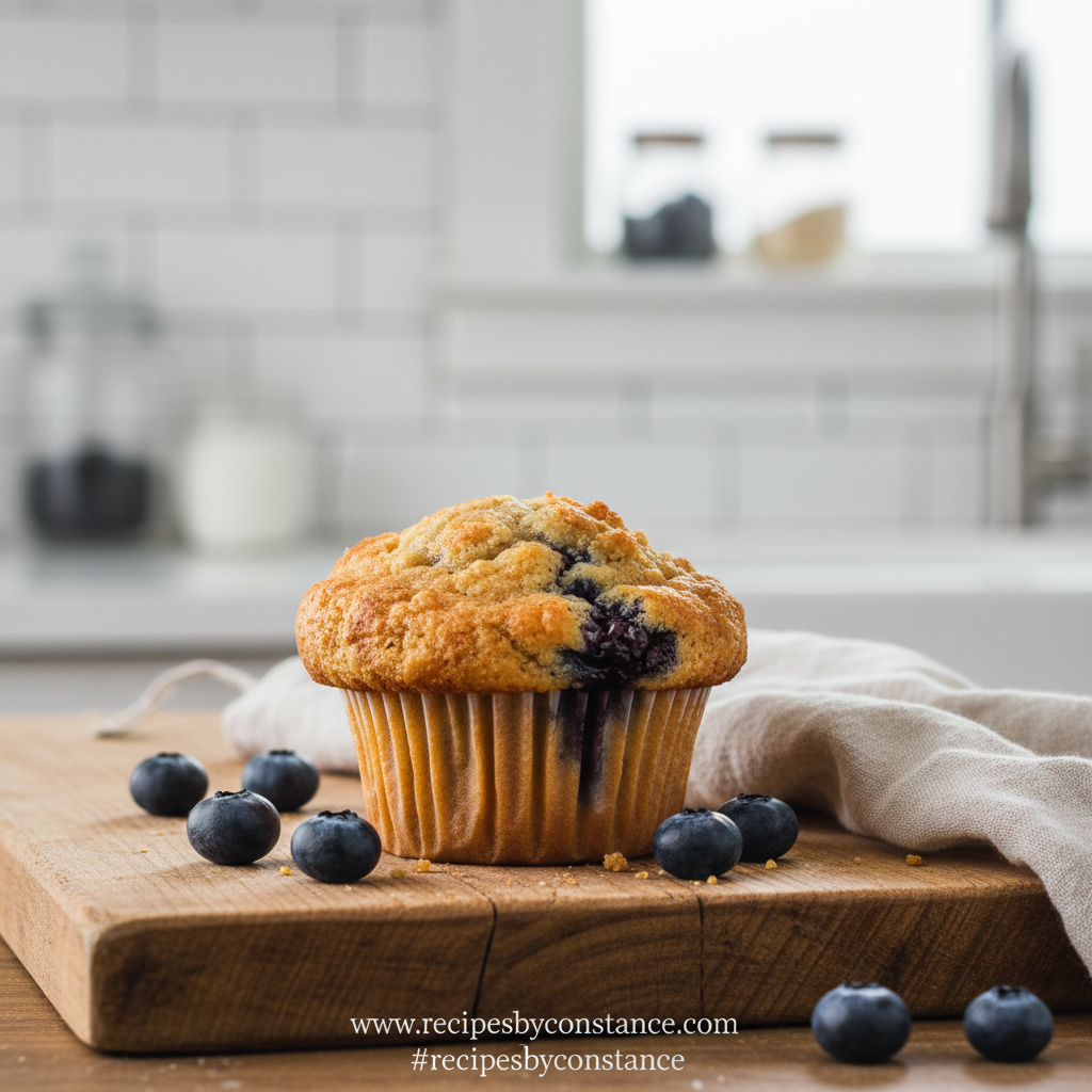 Fluffy blueberry muffins with crumble topping