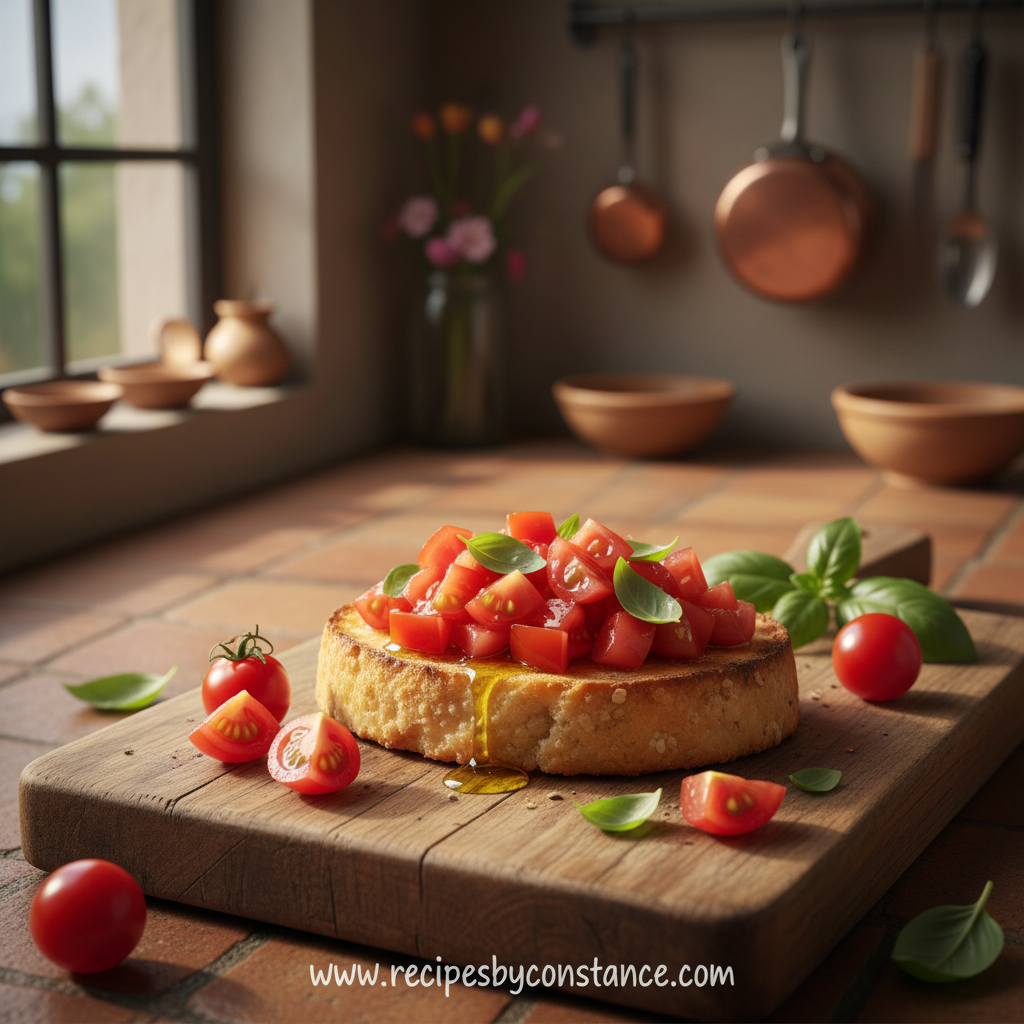 Authentic Bruschetta Al Pomodoro: A Classic Italian Tomato Toast Recipe 1 Bruschetta Al Pomodoro served on a wooden board