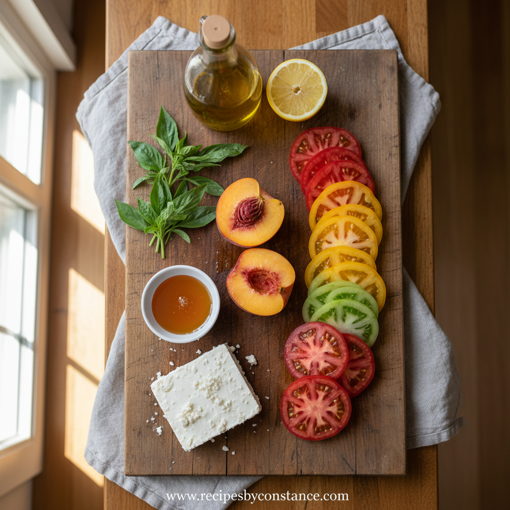 Ingredients for Peach Heirloom Tomato Salad