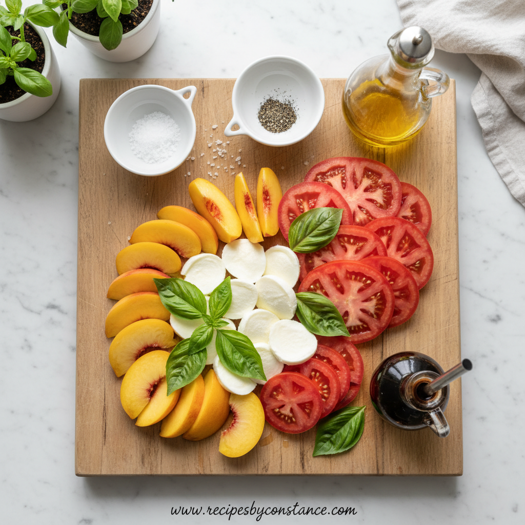 Ingredients for Peach Tomato Caprese Salad