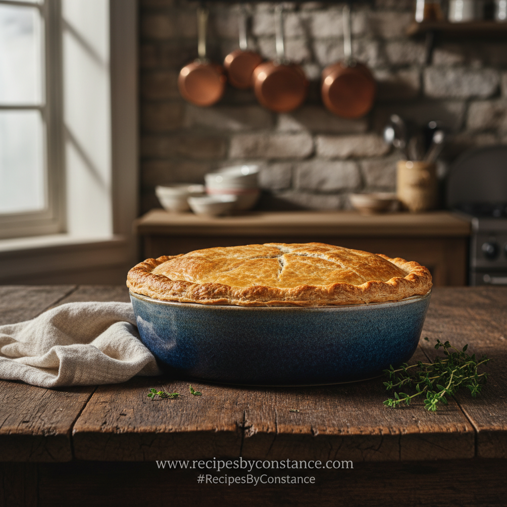 Savory Beef Stew Pot Pie served in a dish