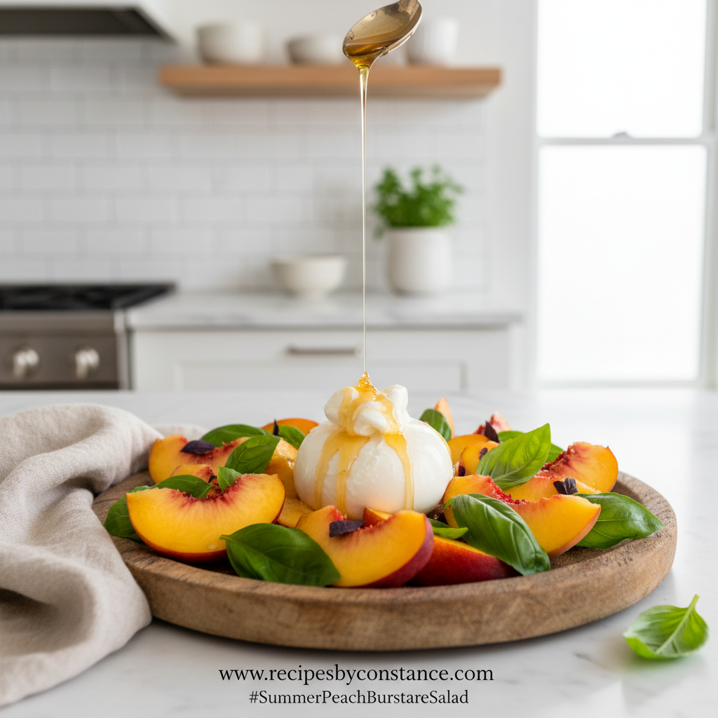 Summer Peach Burrata Salad: A Refreshing and Easy Fresh Salad Recipe 1 Summer Peach Burrata Salad served in a bowl
