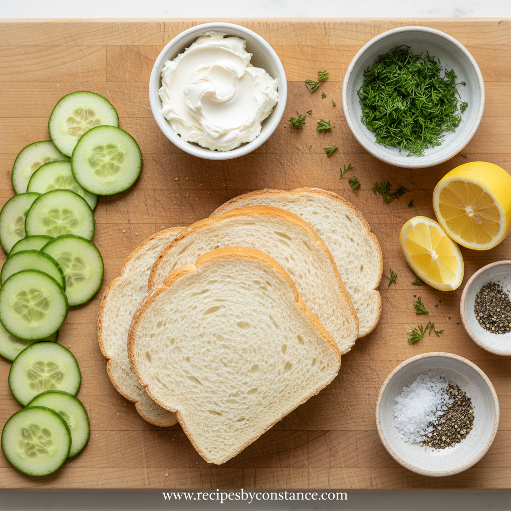 Ingredients for cucumber sandwiches