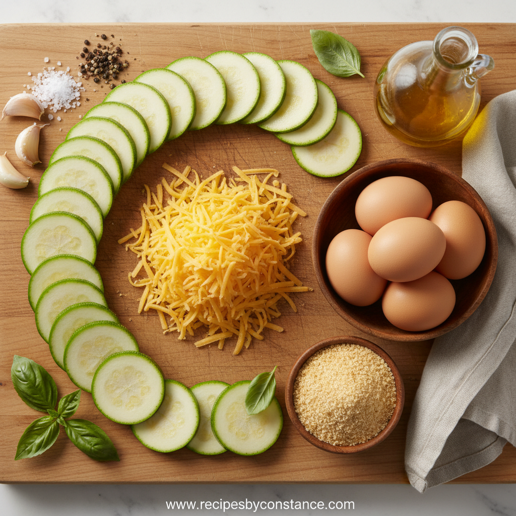 Ingredients for Easy Cheesy Zucchini Bake